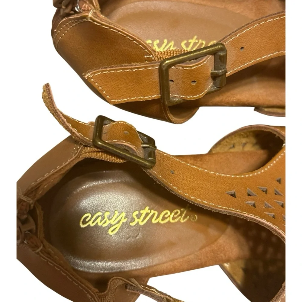 Easy Street Brown Cutout Sandals Size 9 Comfort Ankle Strap - Picture 6 of 6